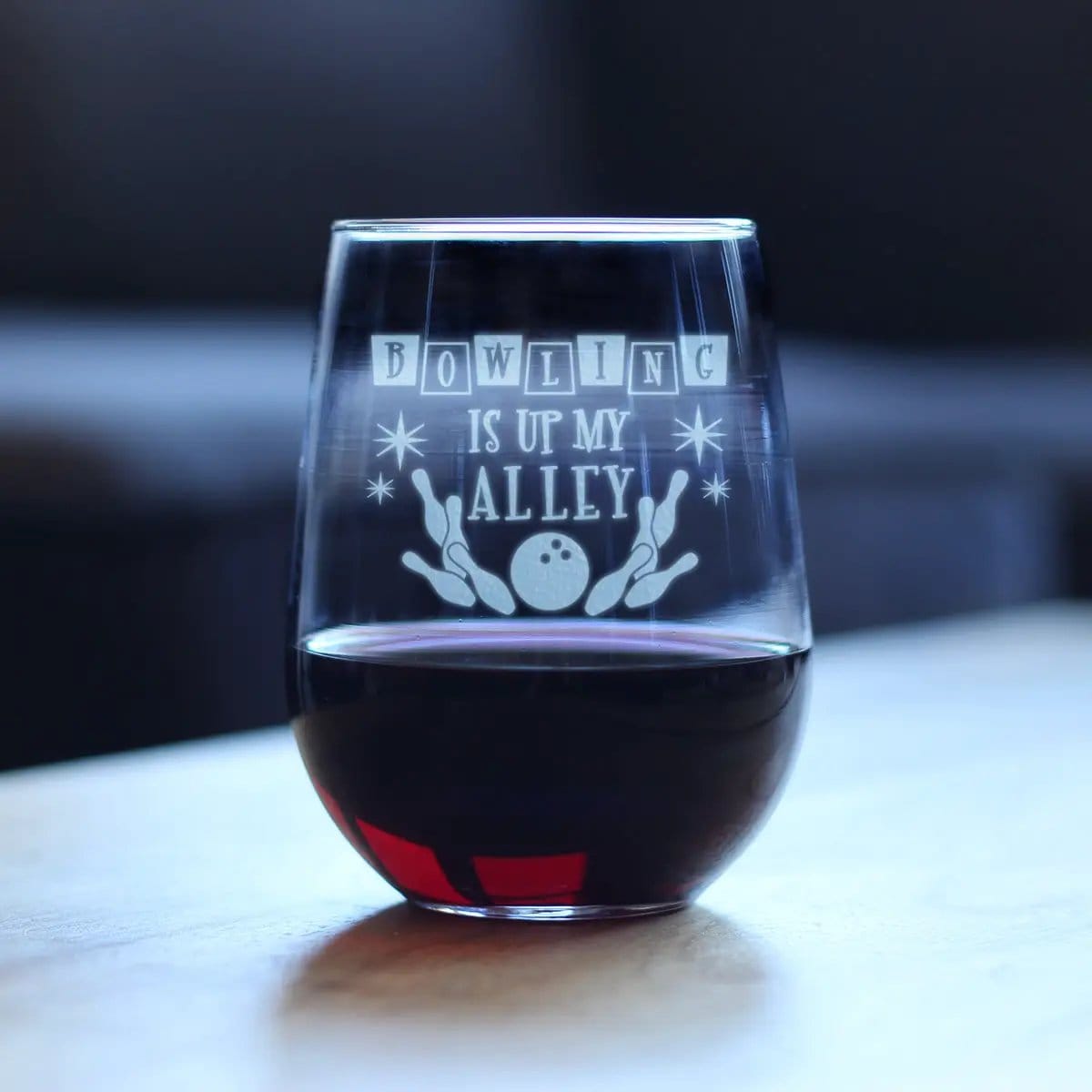 Etched Stemless Wine Glass | 17 oz | Dishwasher Safe | Bowling Is Up My Alley