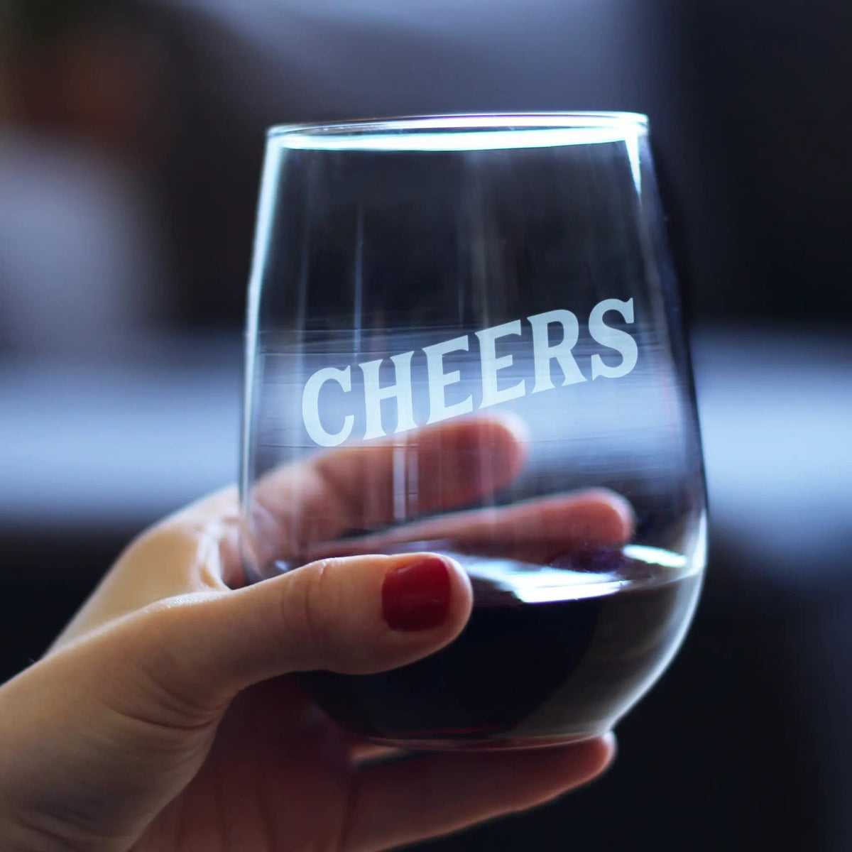 Etched Stemless Wine Glass | 17 oz | Dishwasher Safe | Cheers