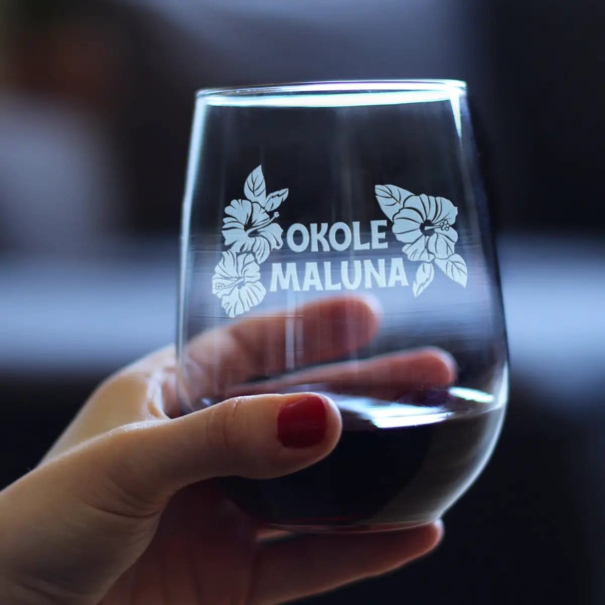 Etched Stemless Wine Glass | 17 oz | Dishwasher Safe | Okole Maluna Engraved