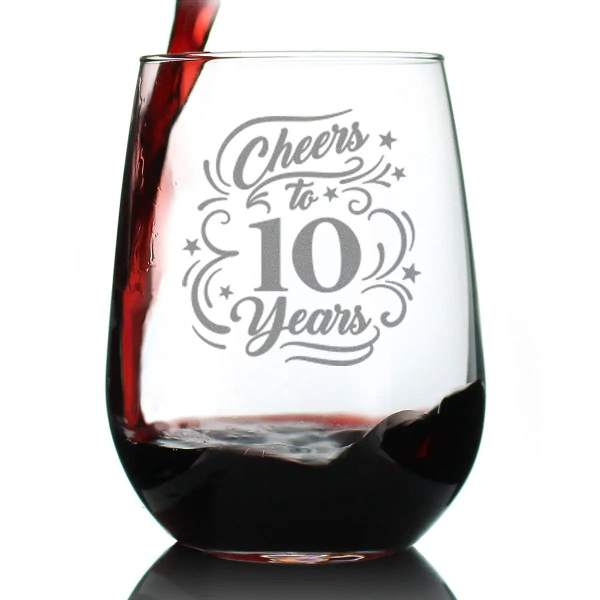Etched Stemless Wine Glass | 17 oz | Dishwasher Safe | Cheers to 10 Years