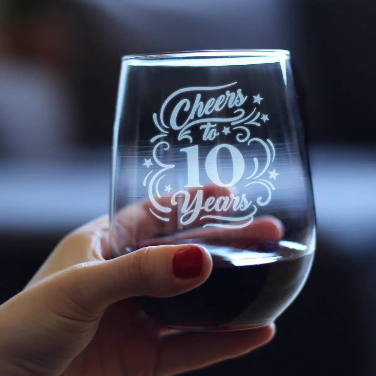 Etched Stemless Wine Glass | 17 oz | Dishwasher Safe | Cheers to 10 Years