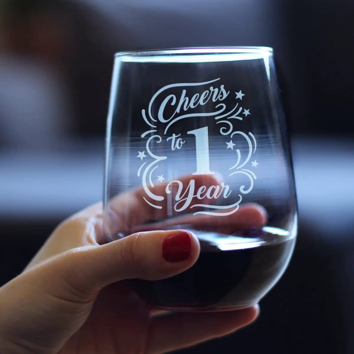 Etched Stemless Wine Glass | 17 oz | Dishwasher Safe | Cheers to 1 Year