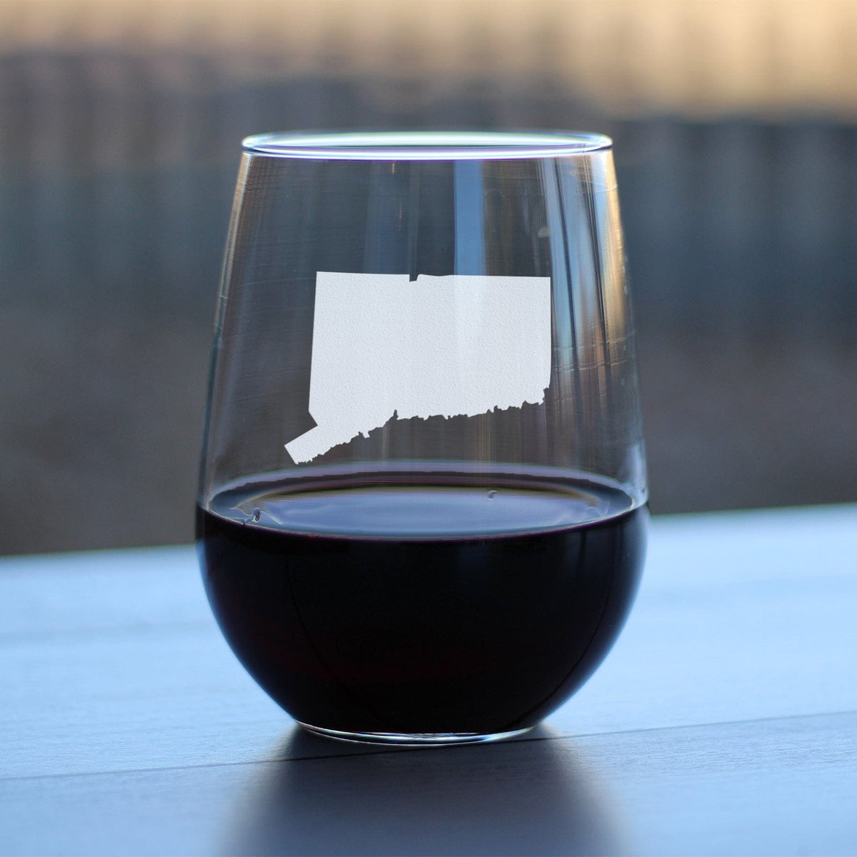 Etched Stemless Wine Glass | 17 oz | Dishwasher Safe | Connecticut State Outline