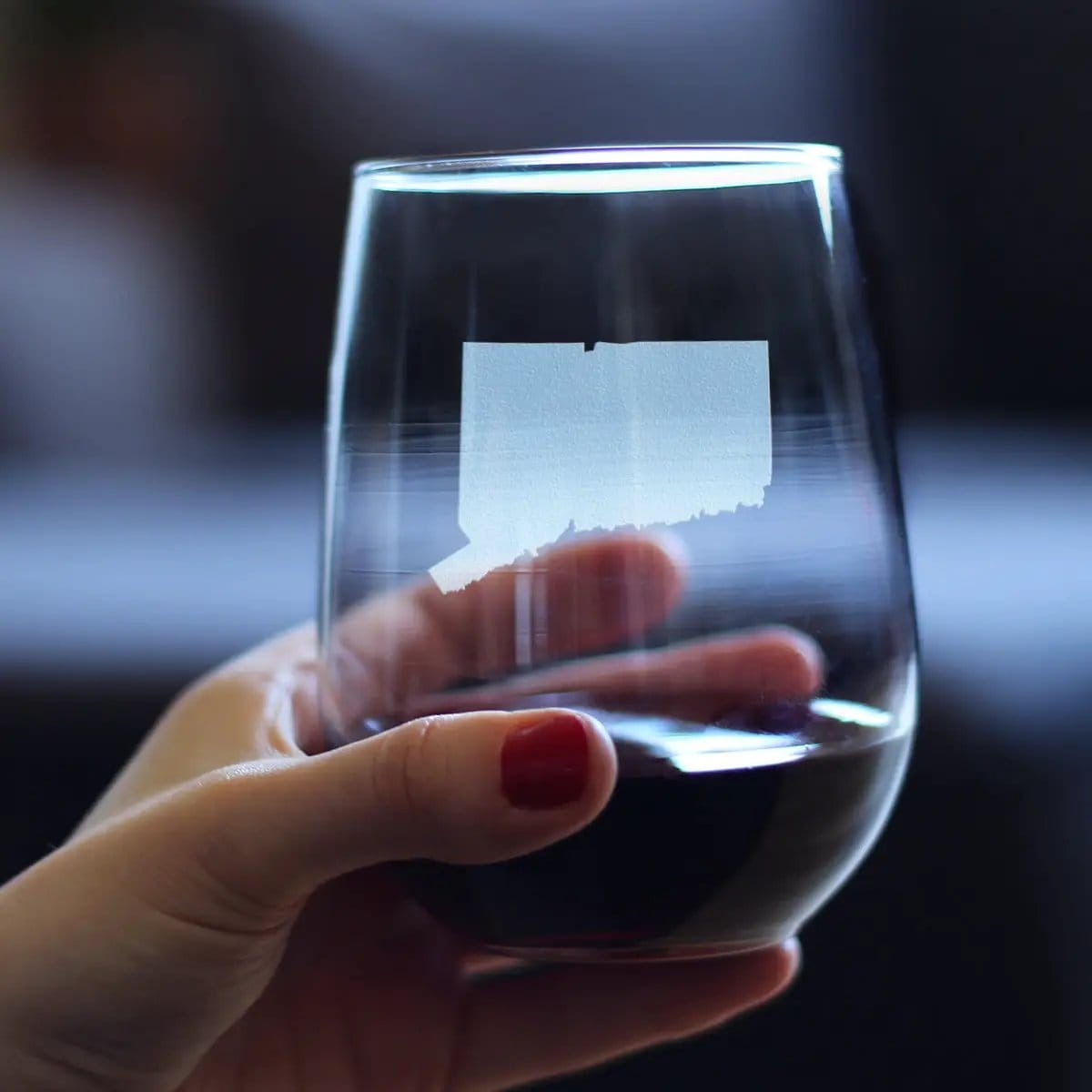 Etched Stemless Wine Glass | 17 oz | Dishwasher Safe | Connecticut State Outline