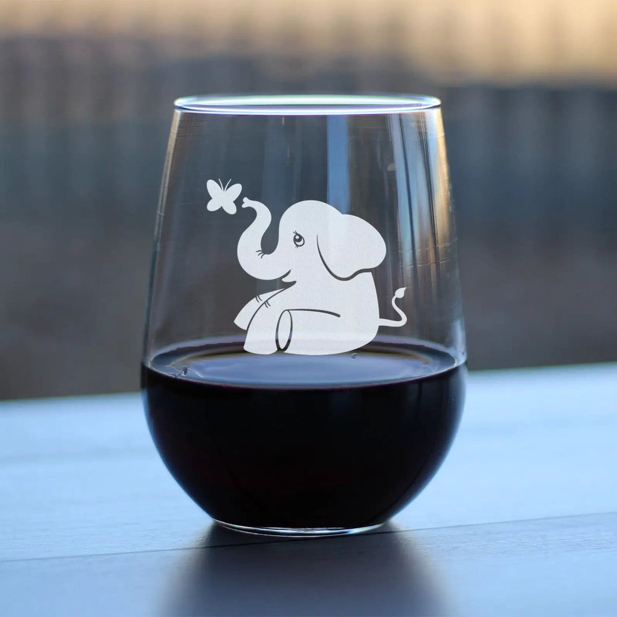 Etched Stemless Wine Glass | 17 oz | Dishwasher Safe | Elephant (Style 2)
