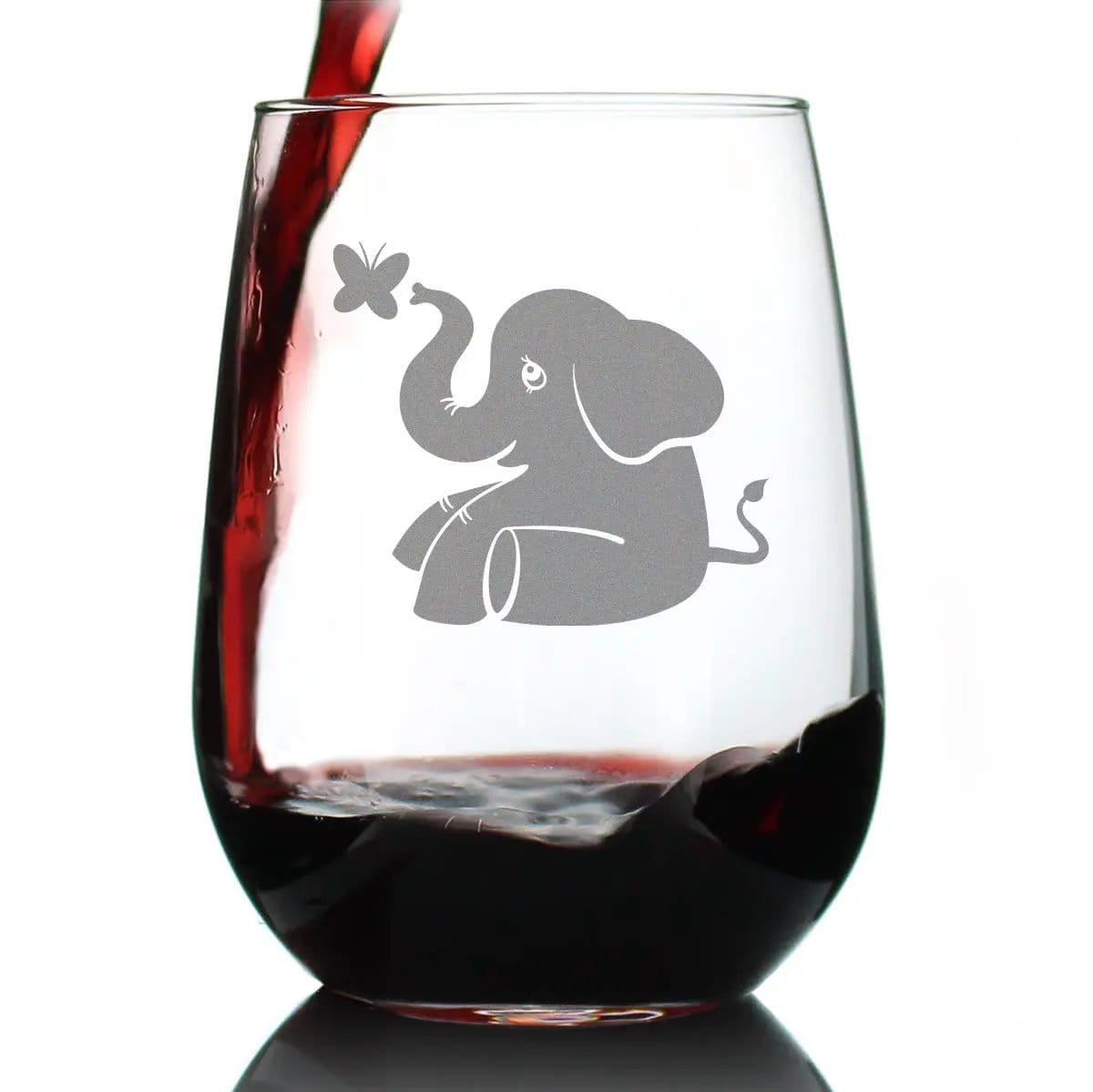 Etched Stemless Wine Glass | 17 oz | Dishwasher Safe | Elephant (Style 2)