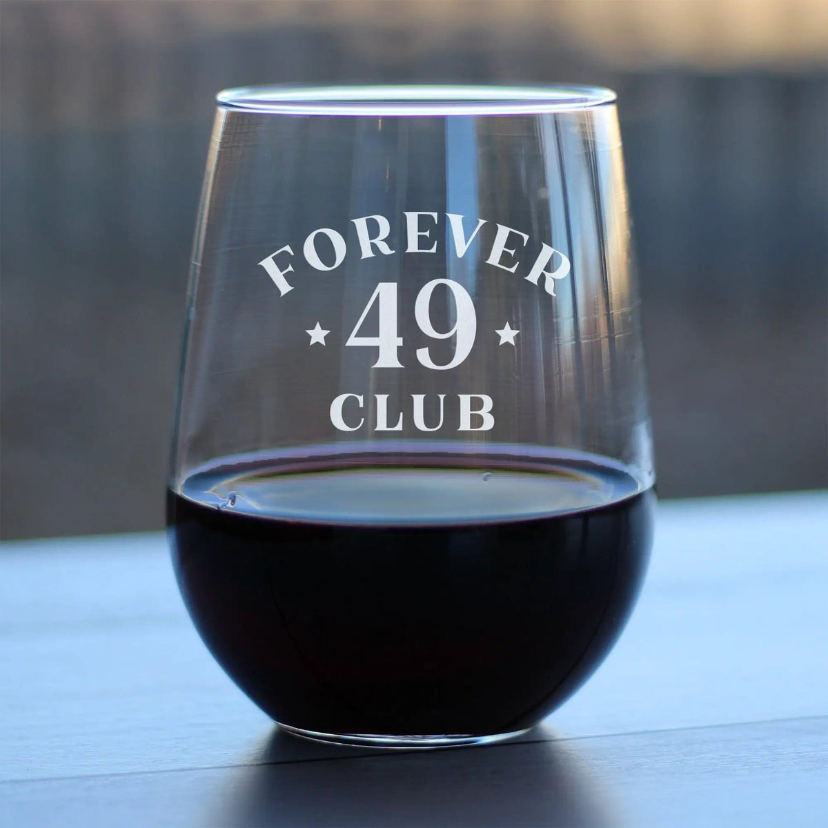 Etched Stemless Wine Glass | 17 oz | Dishwasher Safe | Forever 49 Club