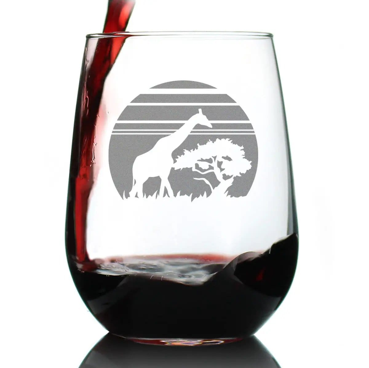 Etched Stemless Wine Glass | 17 oz | Dishwasher Safe | Giraffe Sunset