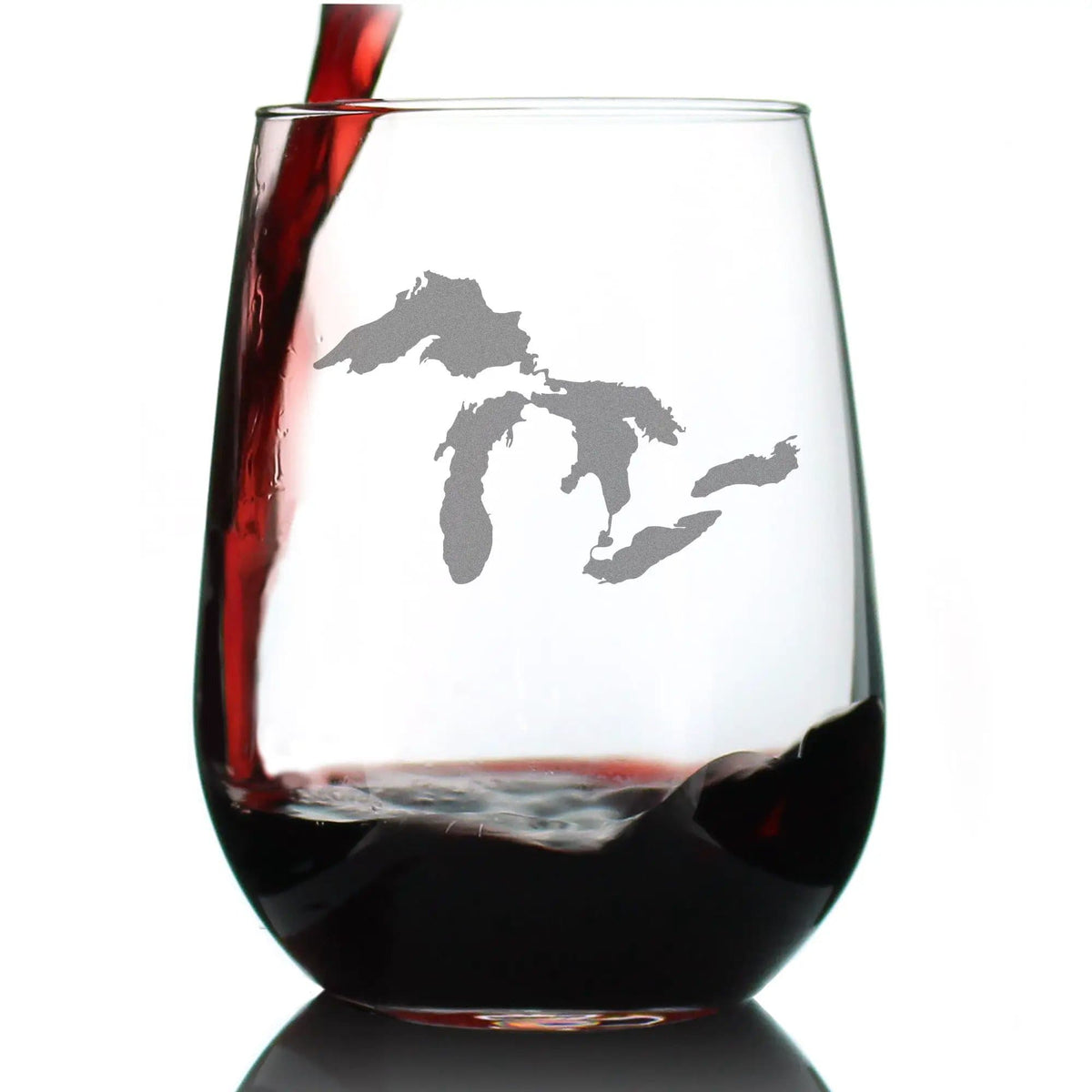 Etched Stemless Wine Glass | 17 oz | Dishwasher Safe | Great Lakes Map