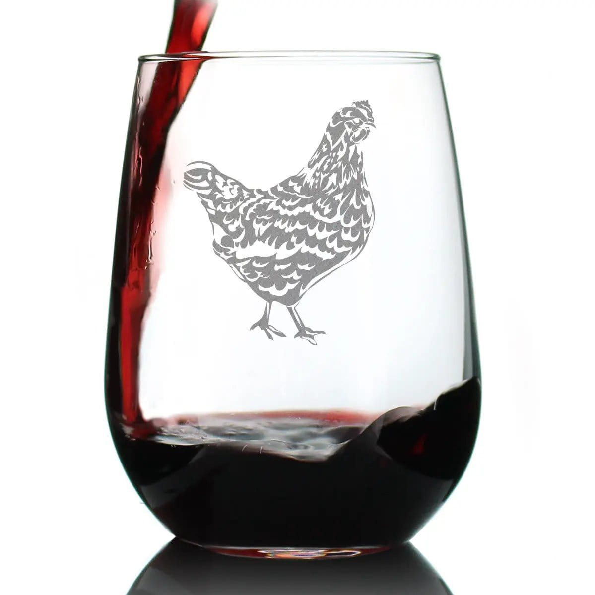 Etched Stemless Wine Glass | 17 oz | Dishwasher Safe | Hen