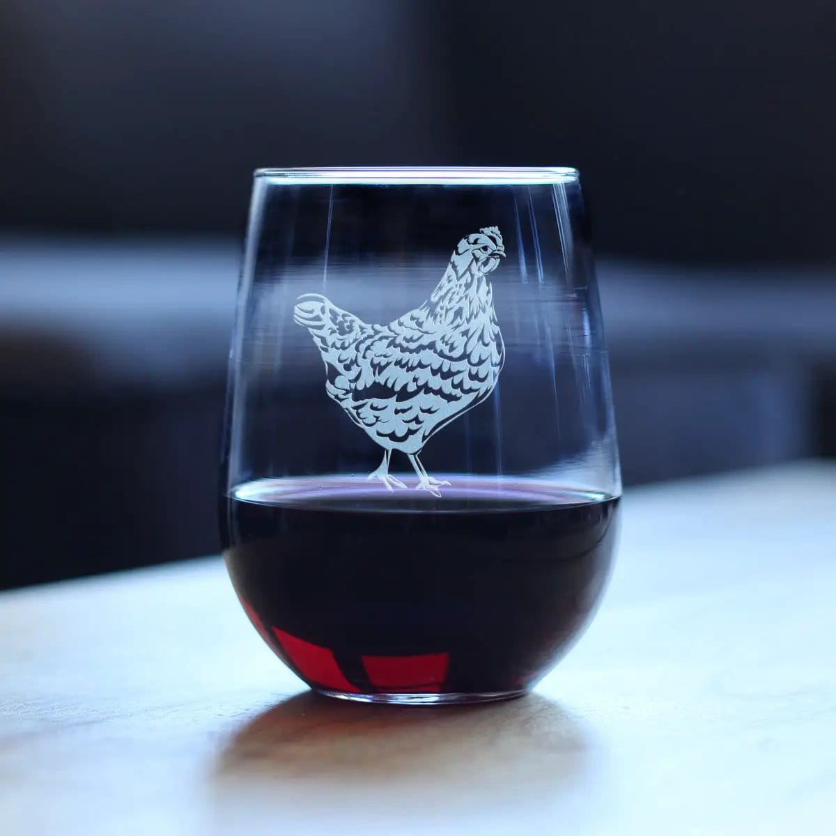 Etched Stemless Wine Glass | 17 oz | Dishwasher Safe | Hen