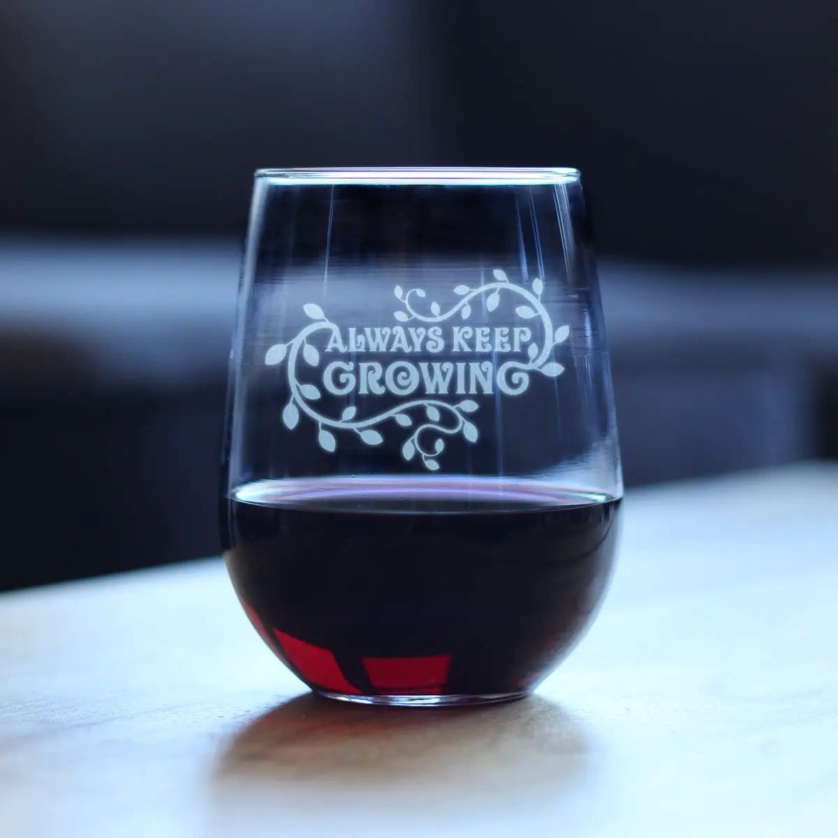 Etched Stemless Wine Glass | 17 oz | Dishwasher Safe | Keep Growing