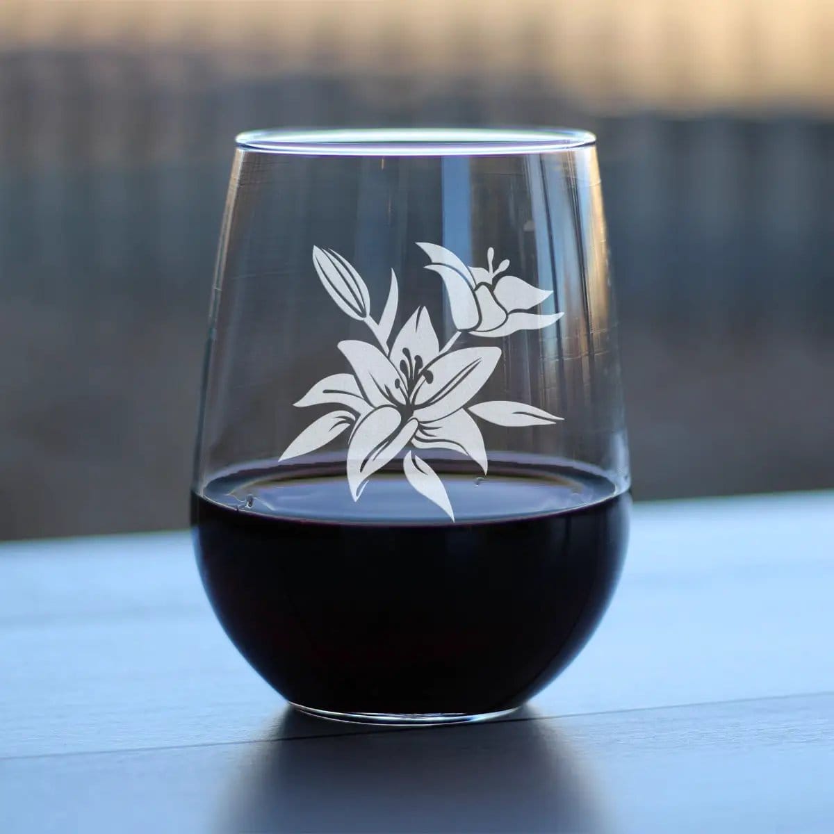 Etched Stemless Wine Glass | 17 oz | Dishwasher Safe | Lily