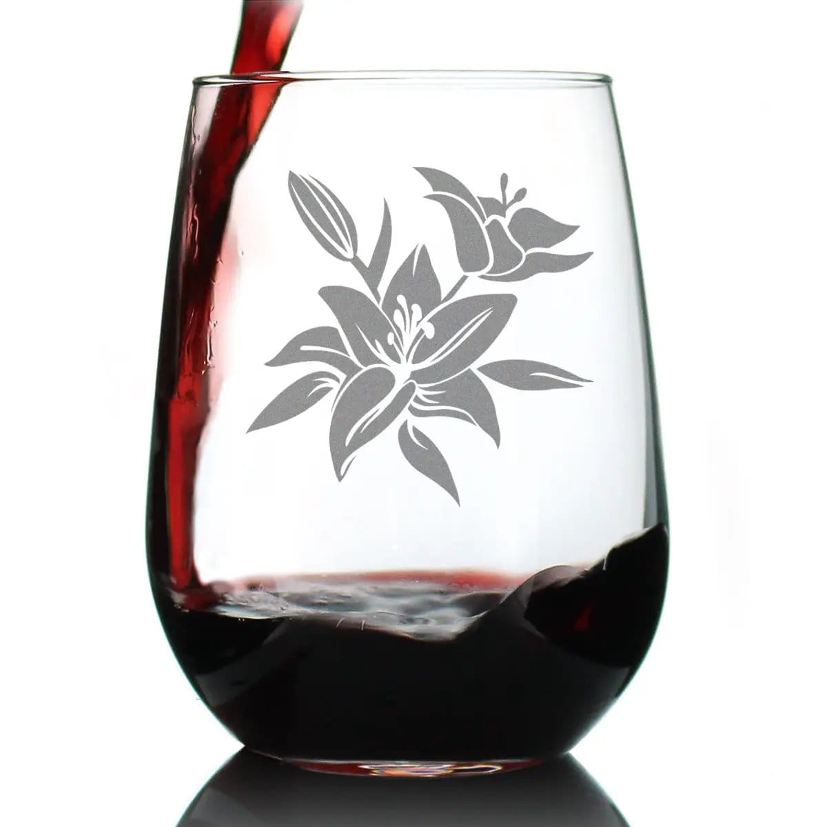 Etched Stemless Wine Glass | 17 oz | Dishwasher Safe | Lily
