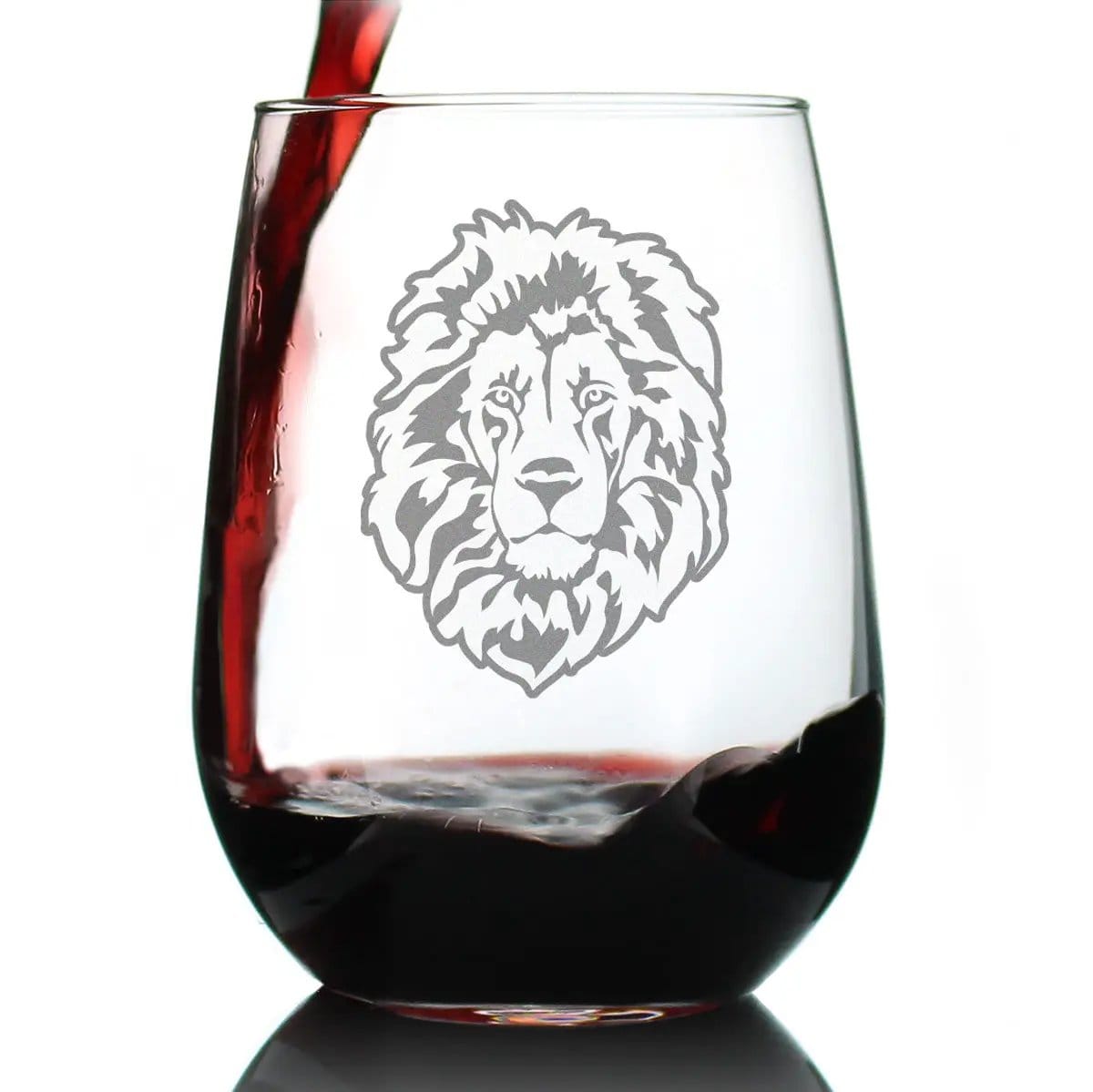 Etched Stemless Wine Glass | 17 oz | Dishwasher Safe | Lion