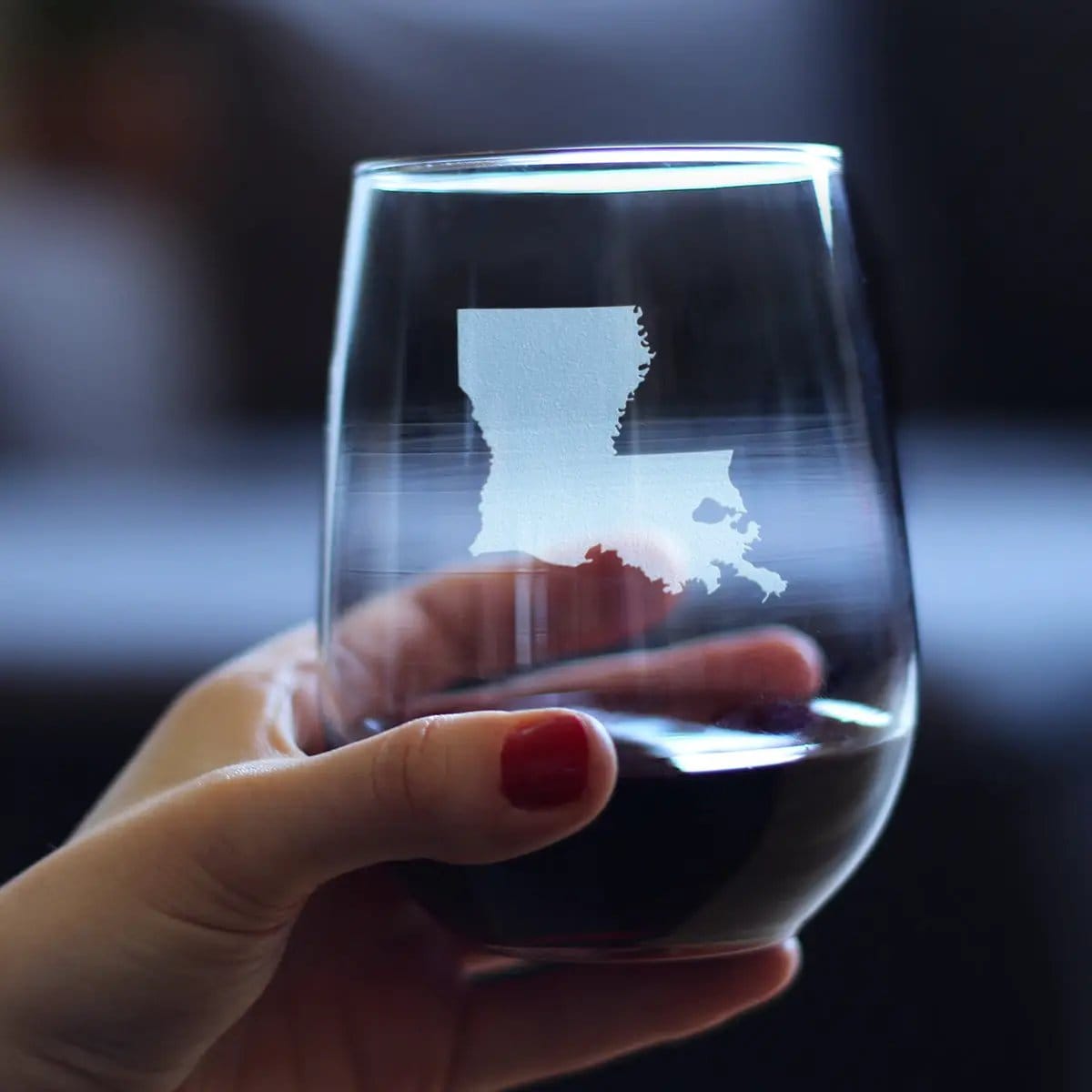 Etched Stemless Wine Glass | 17 oz | Dishwasher Safe | Louisiana State Outline
