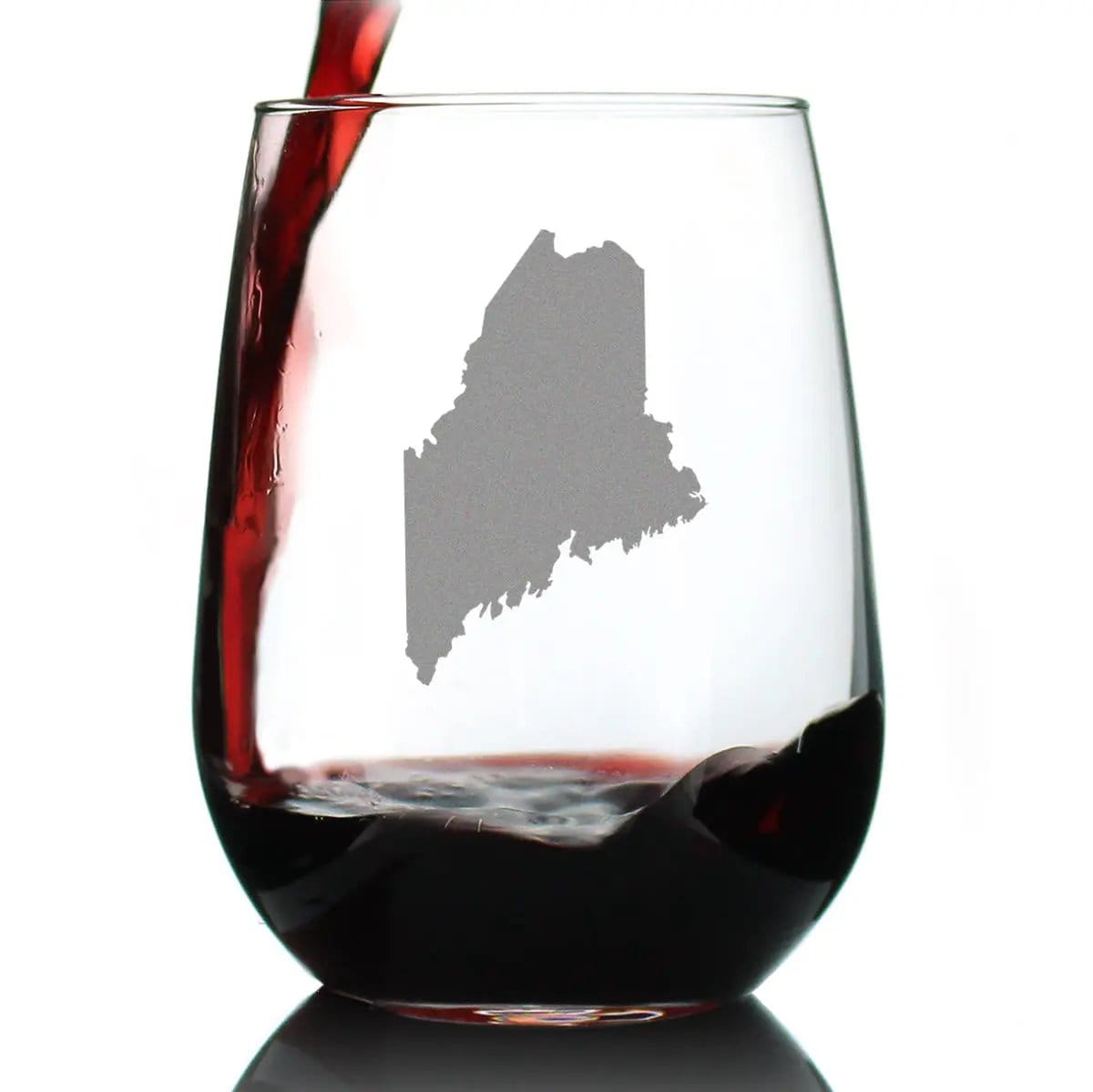 Etched Stemless Wine Glass | 17 oz | Dishwasher Safe | Maine State Outline