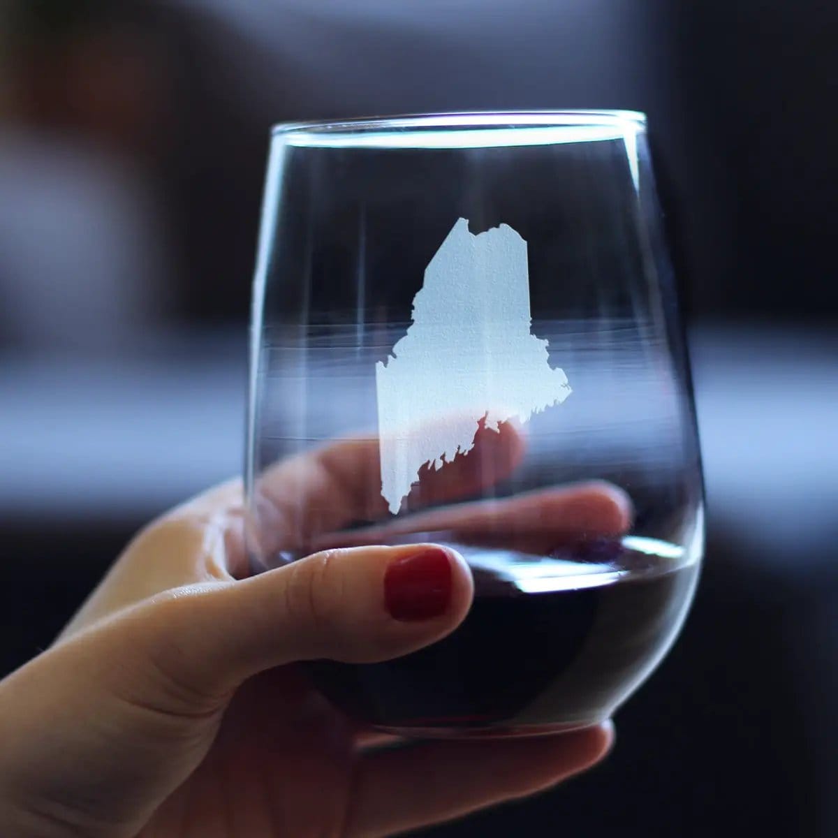 Etched Stemless Wine Glass | 17 oz | Dishwasher Safe | Maine State Outline