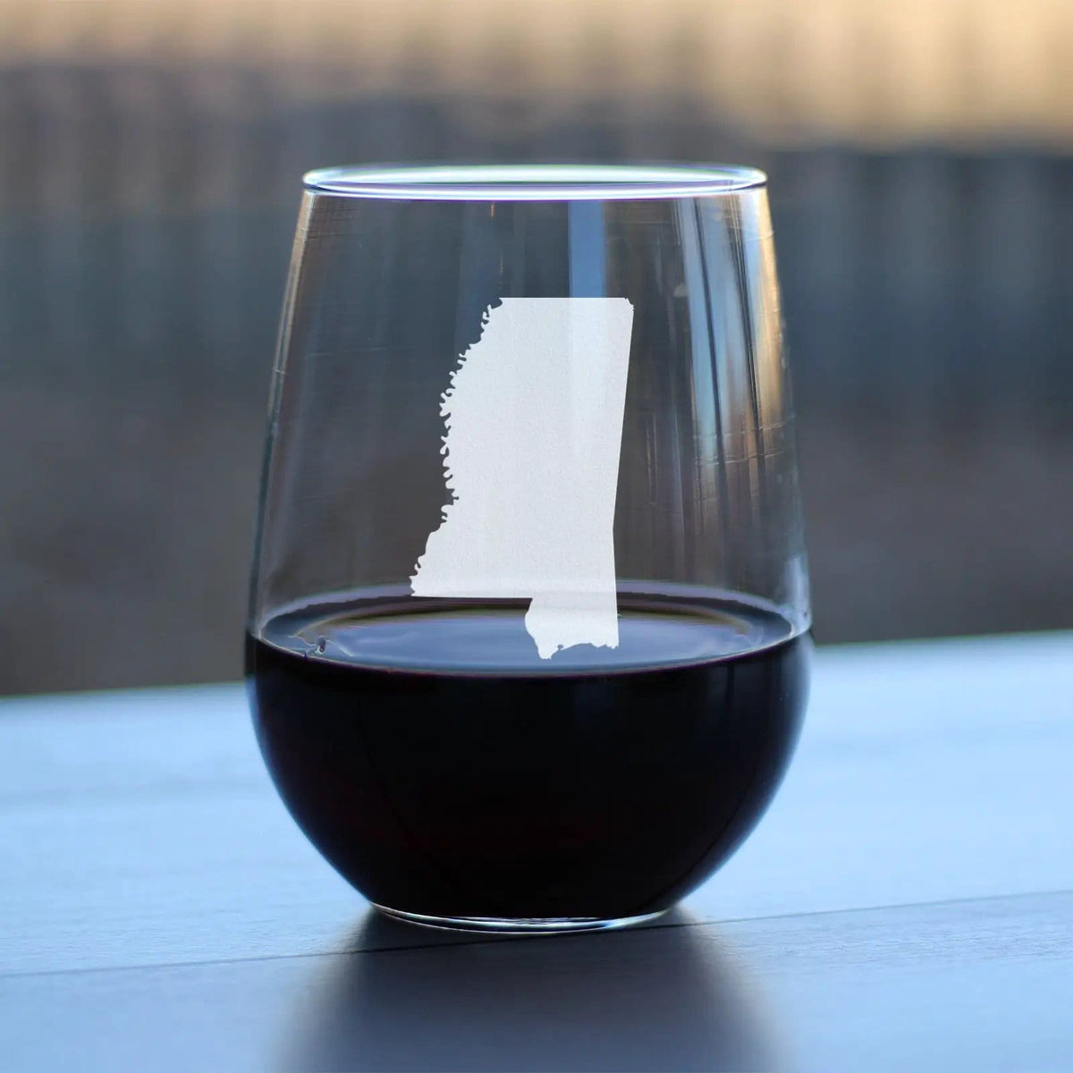 Etched Stemless Wine Glass | 17 oz | Dishwasher Safe | Mississippi State Outline
