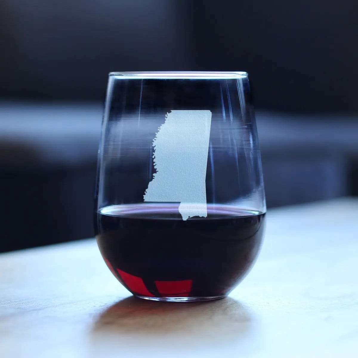 Etched Stemless Wine Glass | 17 oz | Dishwasher Safe | Mississippi State Outline
