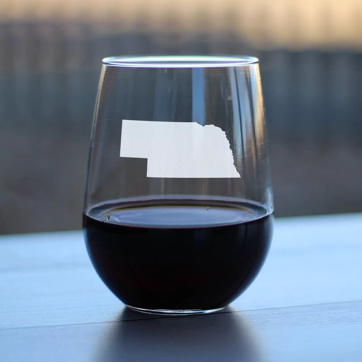 Etched Stemless Wine Glass | 17 oz | Dishwasher Safe | Nebraska State Outline