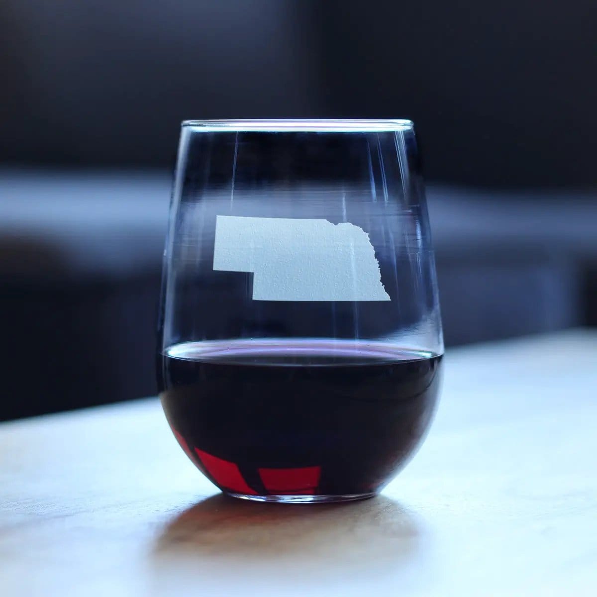 Etched Stemless Wine Glass | 17 oz | Dishwasher Safe | Nebraska State Outline