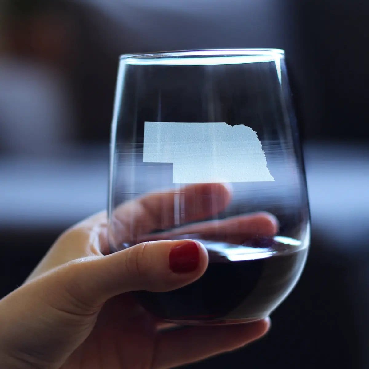 Etched Stemless Wine Glass | 17 oz | Dishwasher Safe | Nebraska State Outline