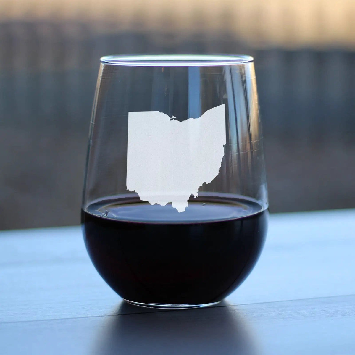 Etched Stemless Wine Glass | 17 oz | Dishwasher Safe | Ohio State Outline