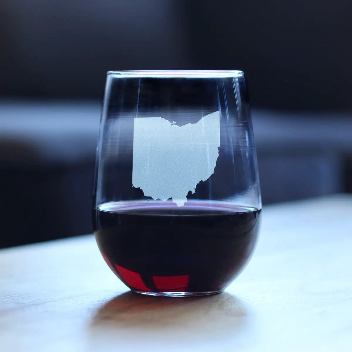 Etched Stemless Wine Glass | 17 oz | Dishwasher Safe | Ohio State Outline