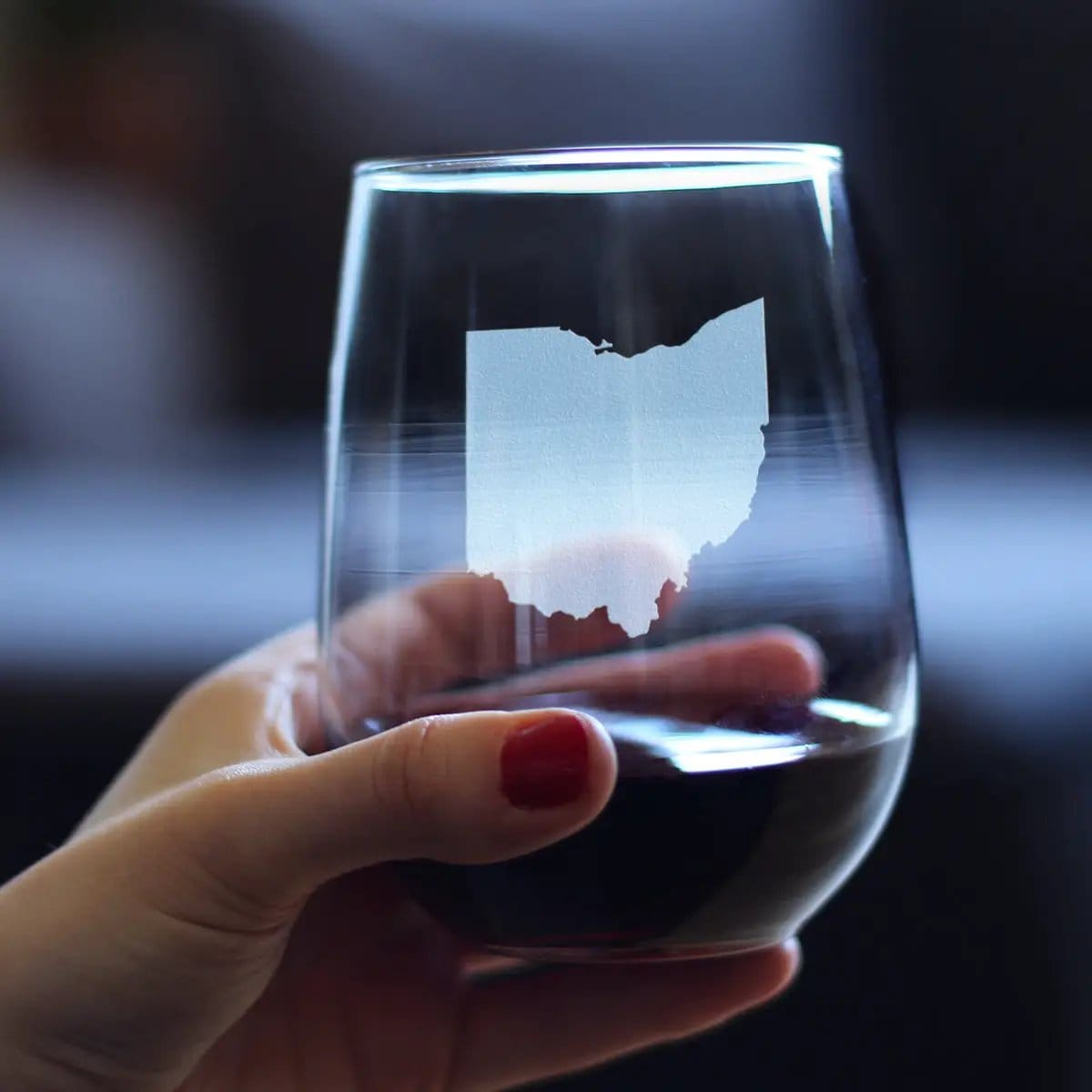 Etched Stemless Wine Glass | 17 oz | Dishwasher Safe | Ohio State Outline