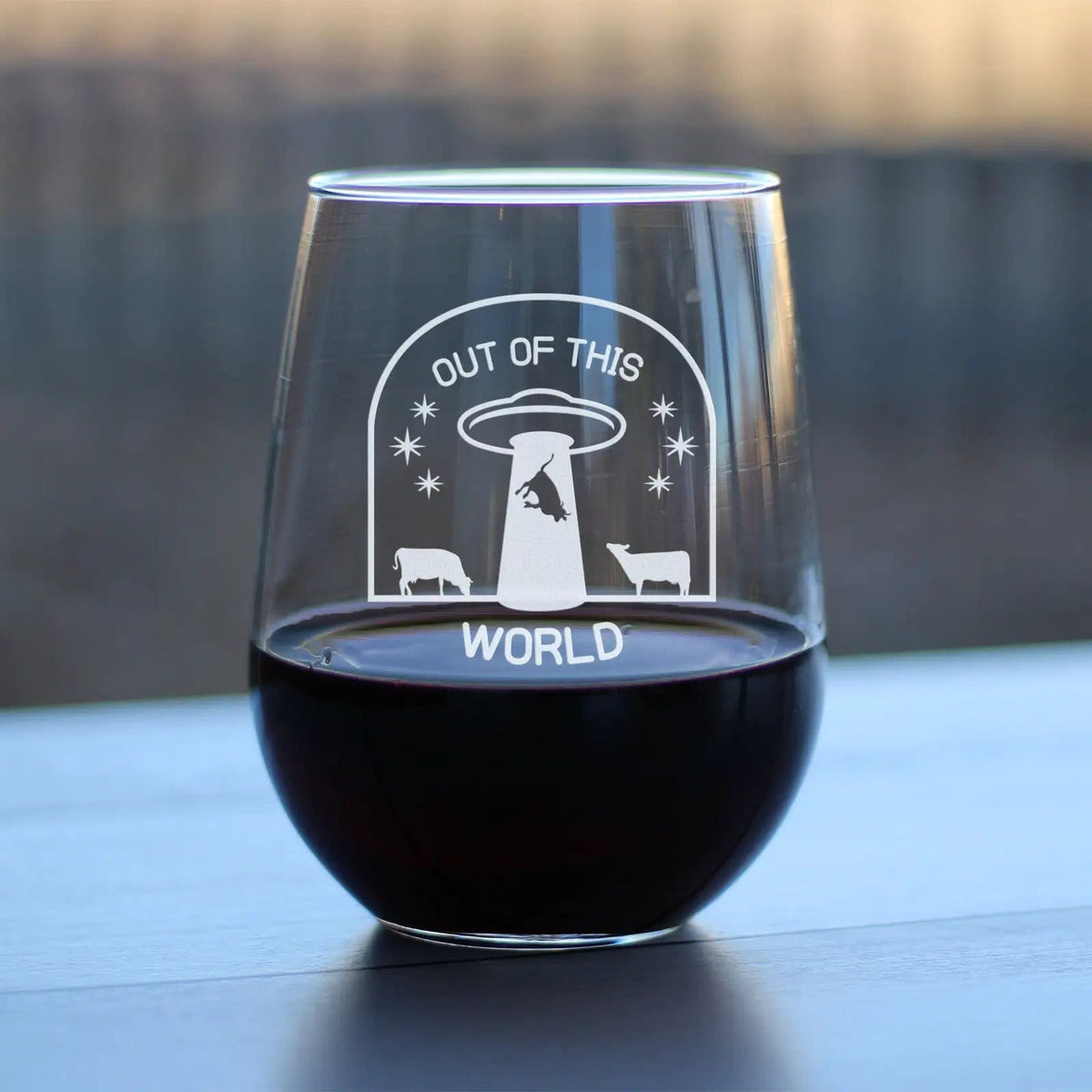 Etched Stemless Wine Glass | 17 oz | Dishwasher Safe | Out of This World