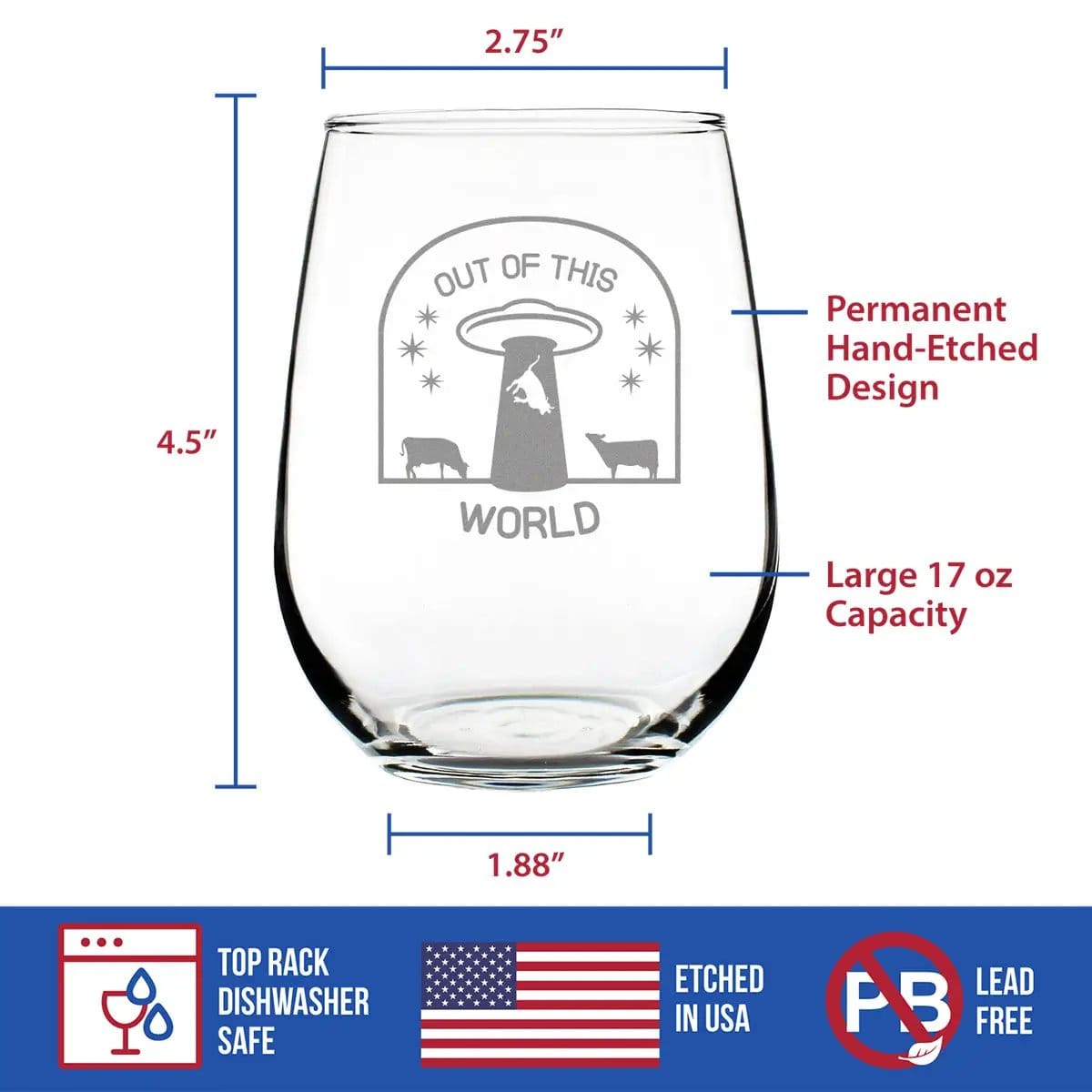 Etched Stemless Wine Glass | 17 oz | Dishwasher Safe | Out of This World
