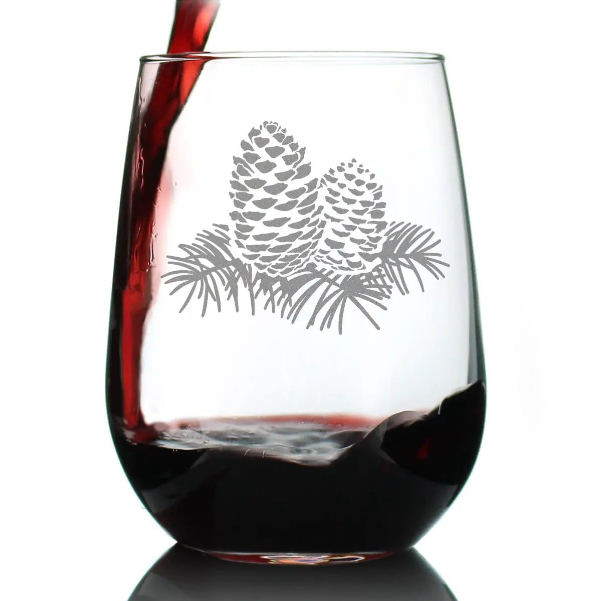 Etched Stemless Wine Glass | 17 oz | Dishwasher Safe | Pine Cone (Style 2)