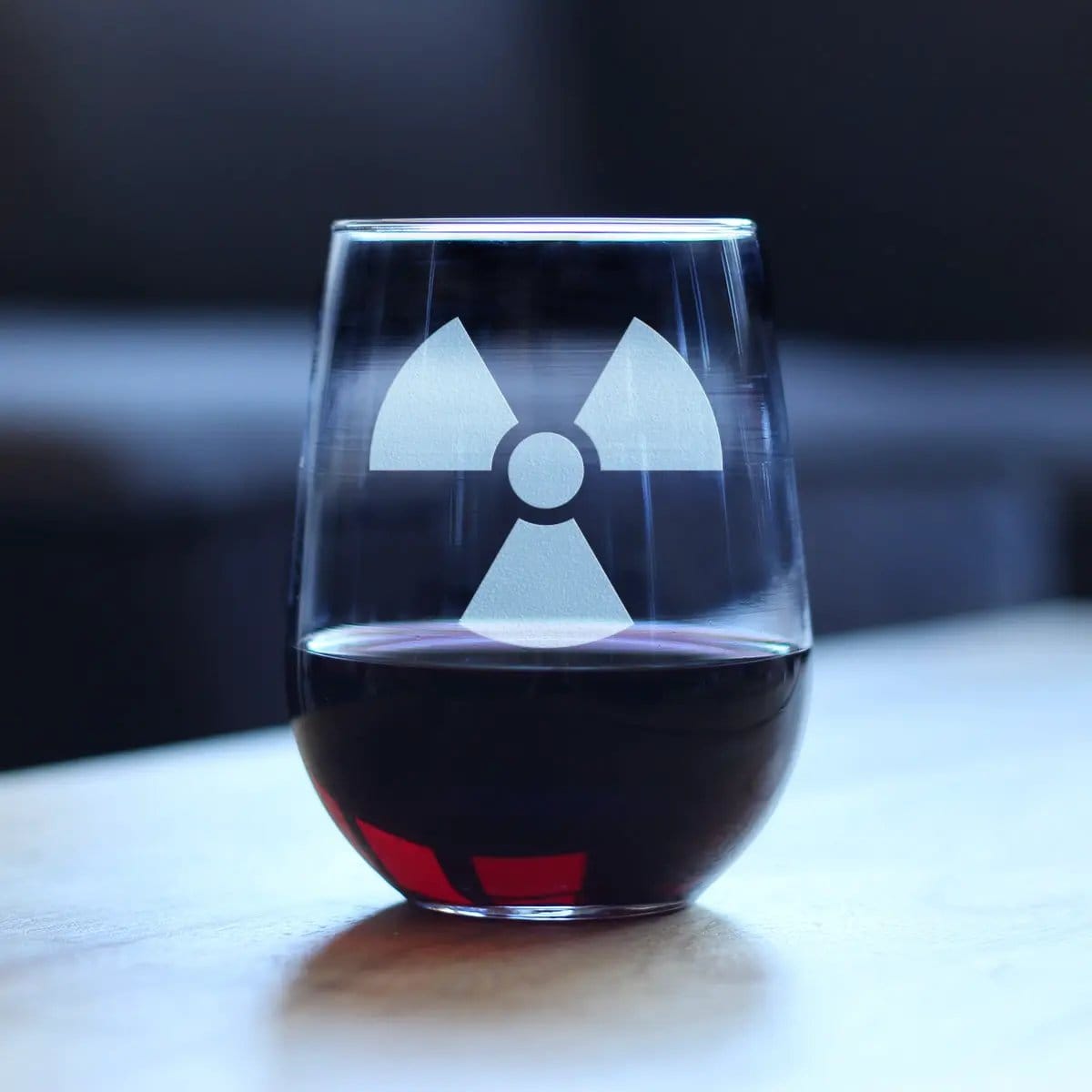 Etched Stemless Wine Glass | 17 oz | Dishwasher Safe | Radiation Symbol