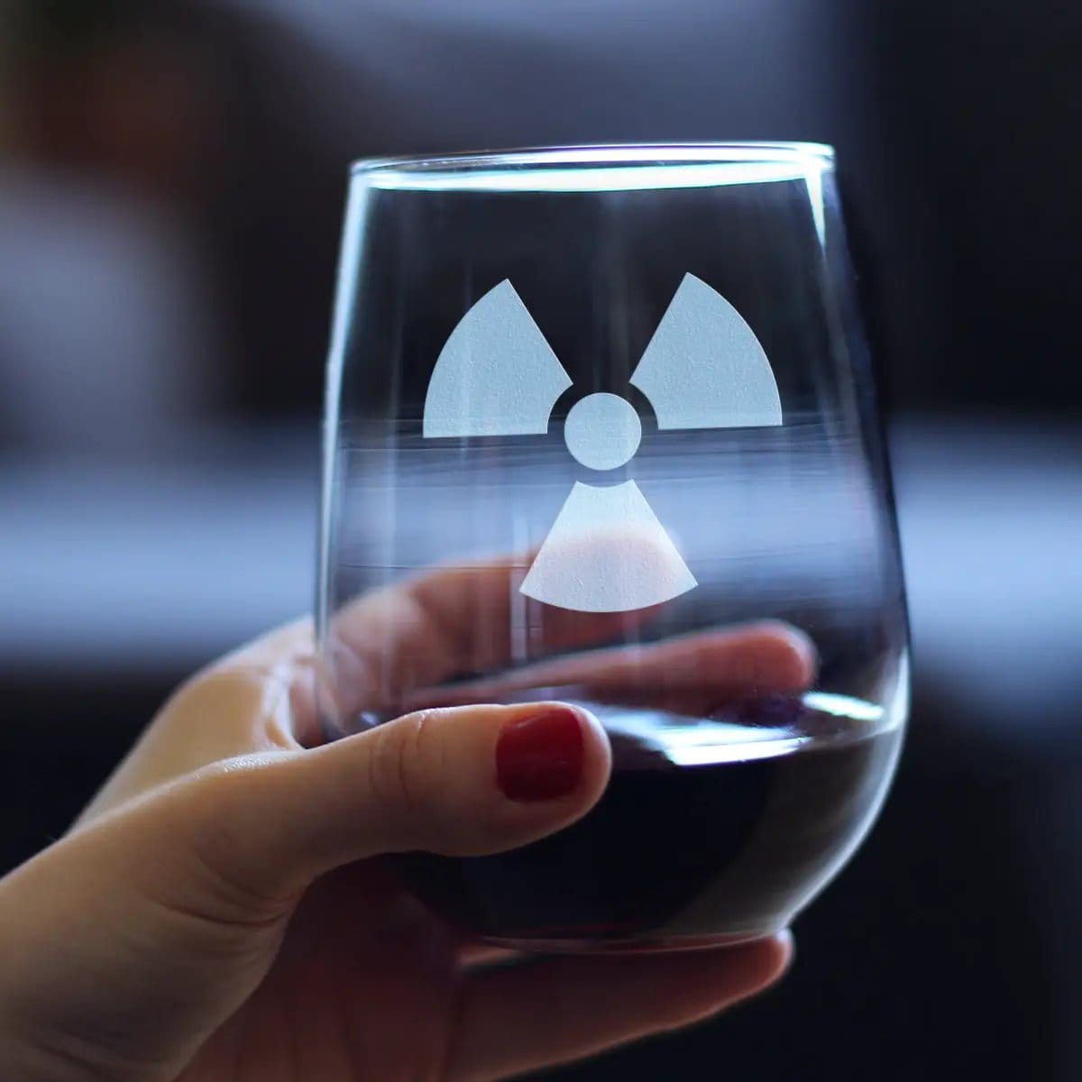 Etched Stemless Wine Glass | 17 oz | Dishwasher Safe | Radiation Symbol