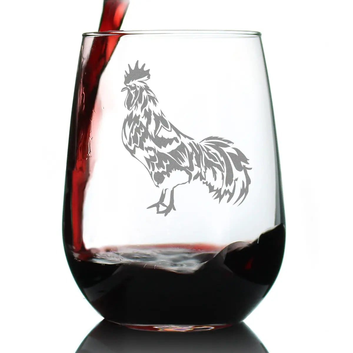 Etched Stemless Wine Glass | 17 oz | Dishwasher Safe | Rooster