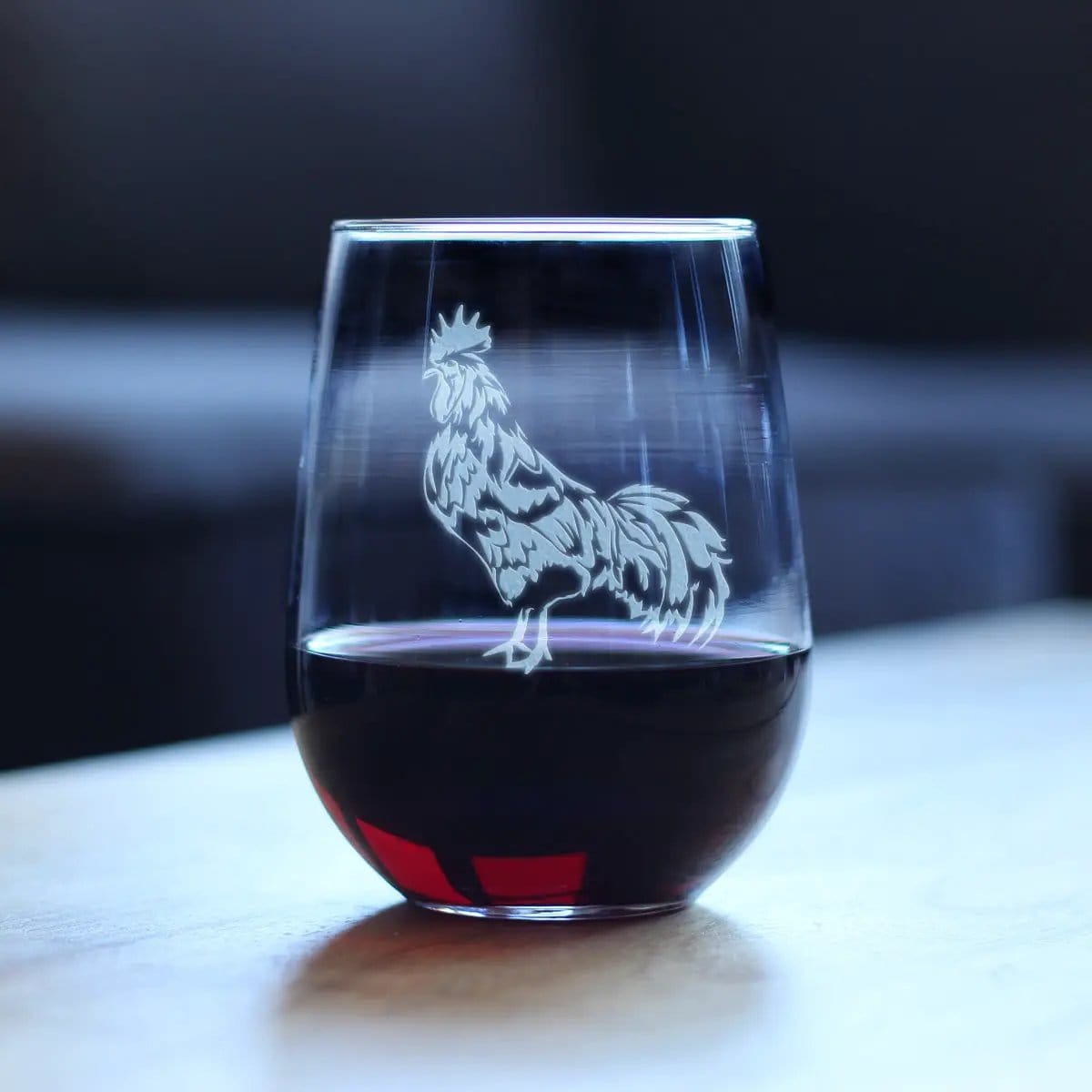 Etched Stemless Wine Glass | 17 oz | Dishwasher Safe | Rooster