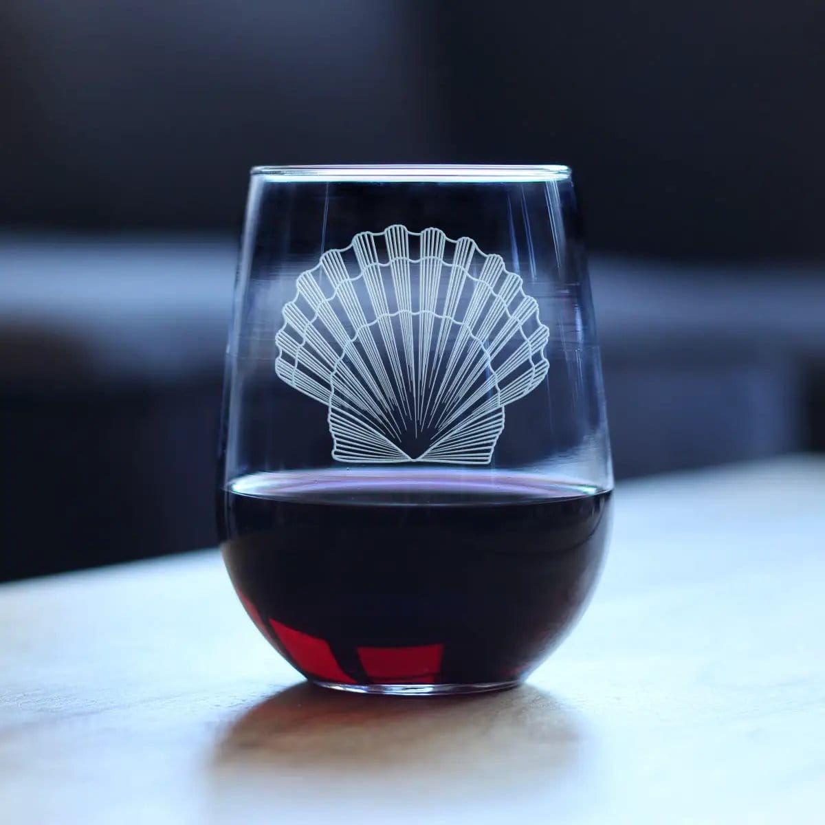 Etched Stemless Wine Glass | 17 oz | Dishwasher Safe | Seashell Engraved