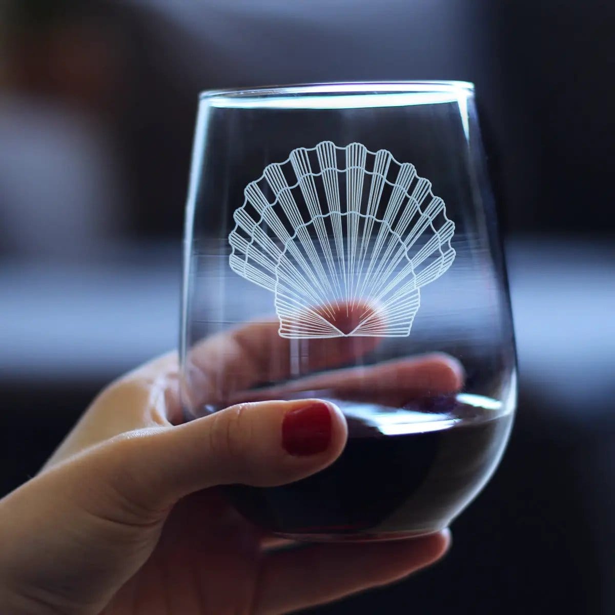 Etched Stemless Wine Glass | 17 oz | Dishwasher Safe | Seashell Engraved