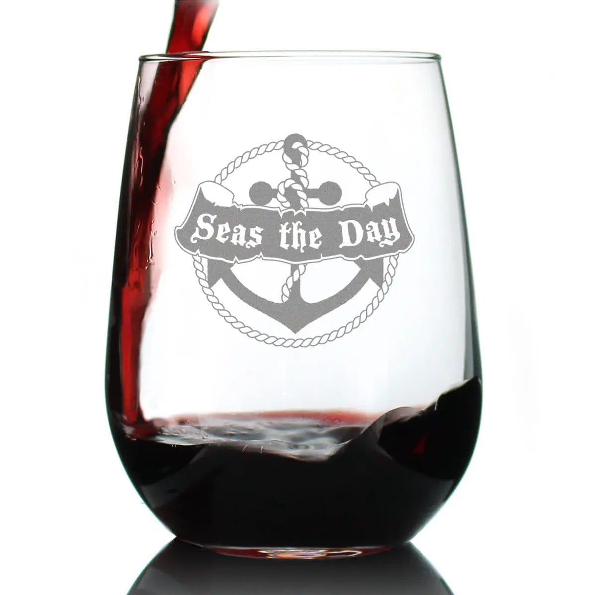Etched Stemless Wine Glass | 17 oz | Dishwasher Safe | Seas the Day