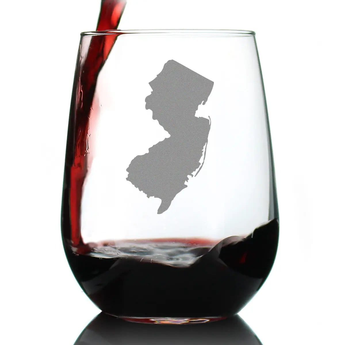 Etched Stemless Wine Glass | 17 oz | Dishwasher Safe | New Jersey State Outline
