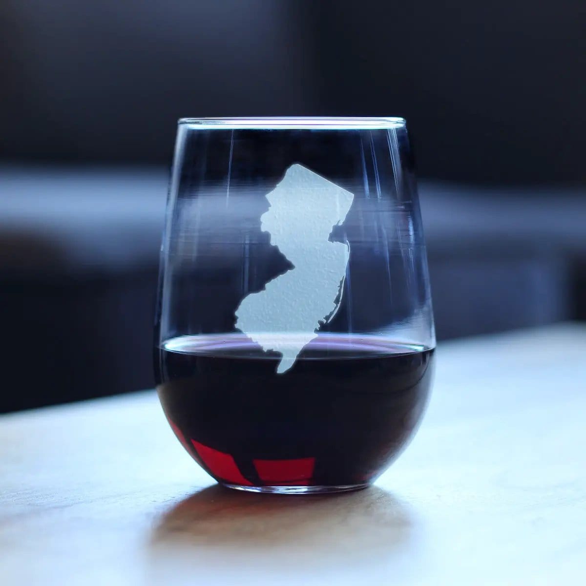 Etched Stemless Wine Glass | 17 oz | Dishwasher Safe | New Jersey State Outline
