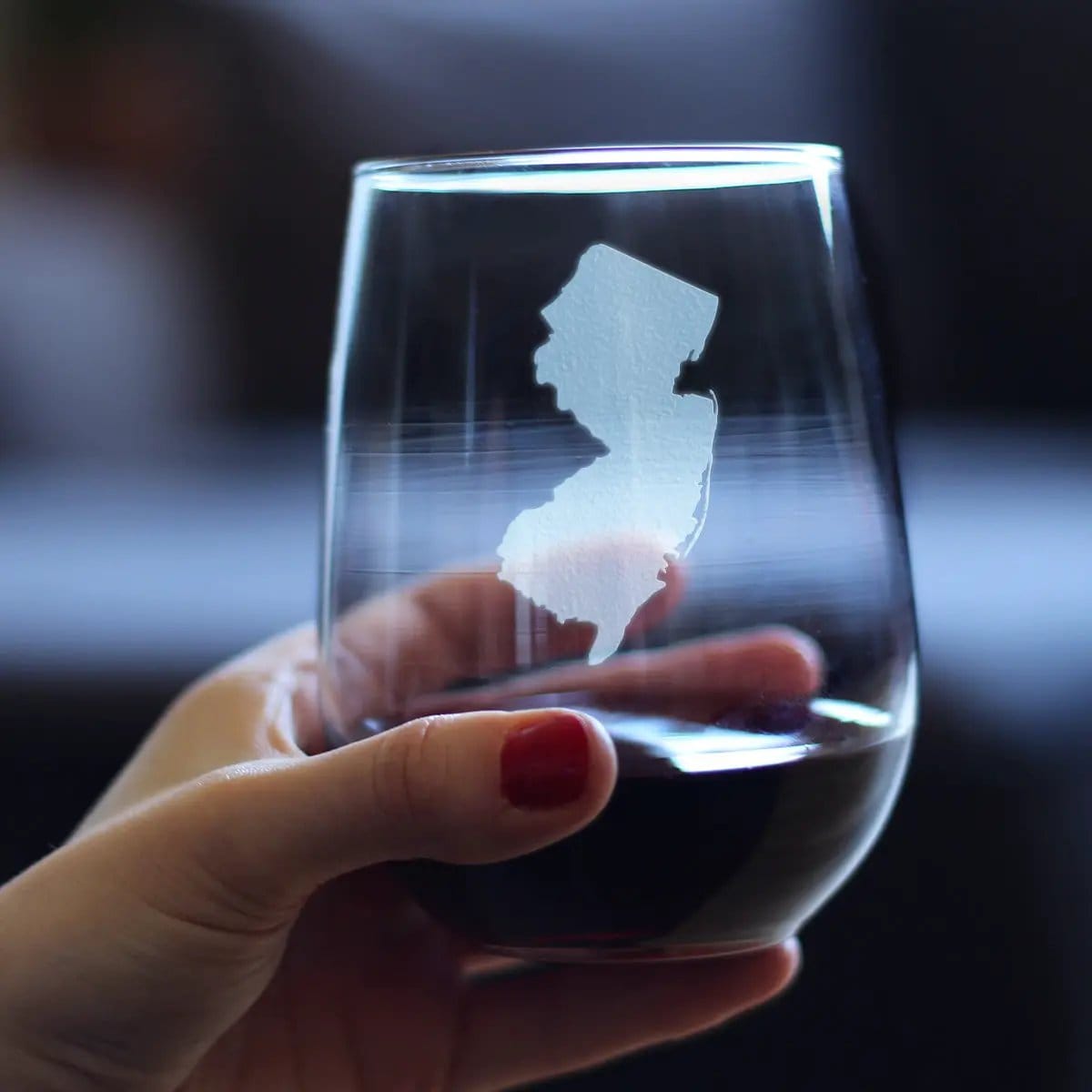 Etched Stemless Wine Glass | 17 oz | Dishwasher Safe | New Jersey State Outline