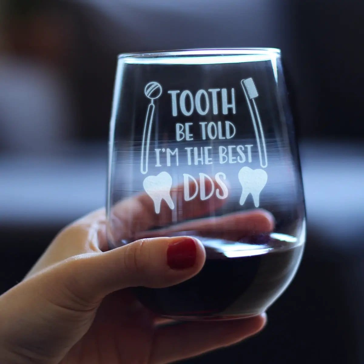 Etched Stemless Wine Glass | 17 oz | Dishwasher Safe | Tooth Be Told