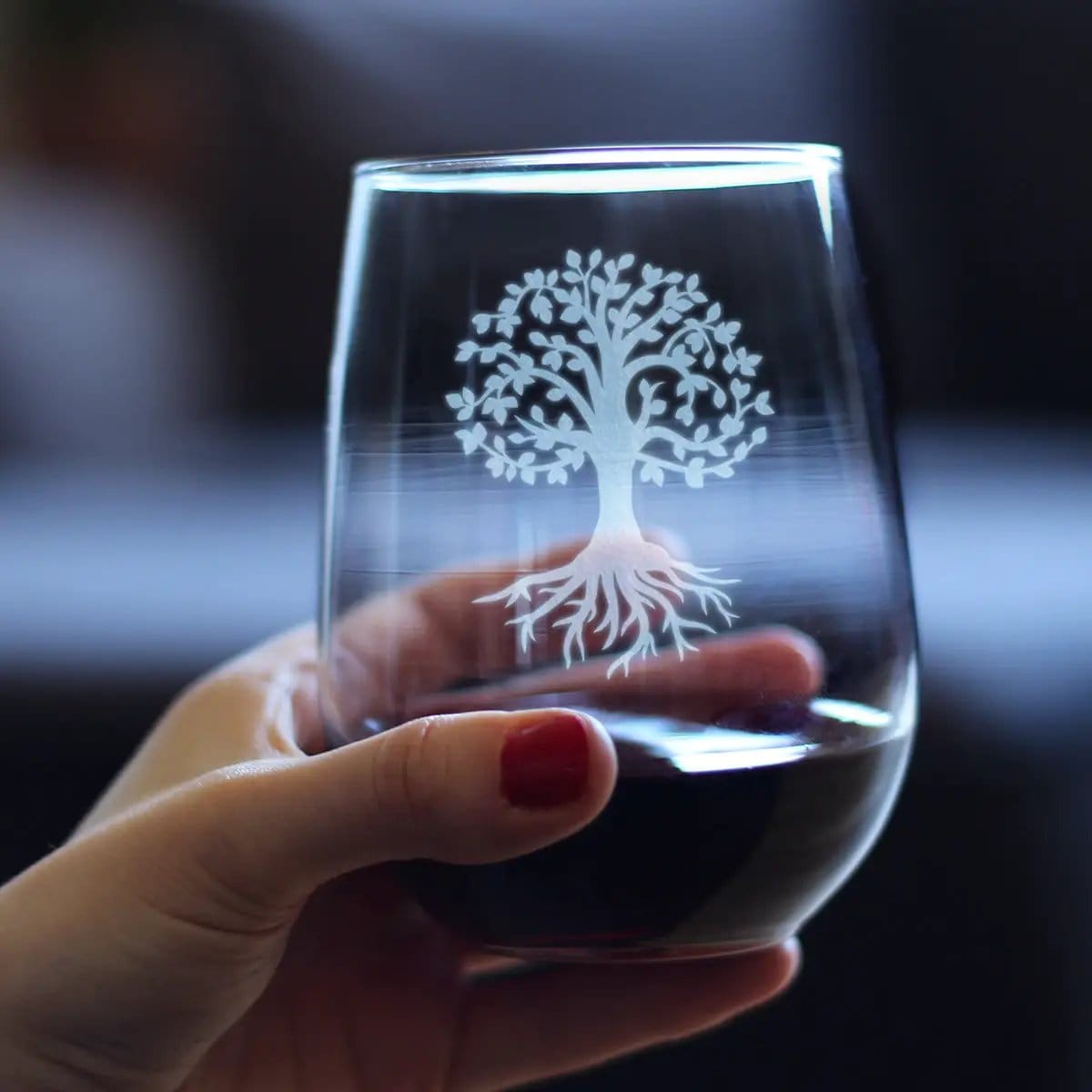 Etched Stemless Wine Glass | 17 oz | Dishwasher Safe | Tree Of Life