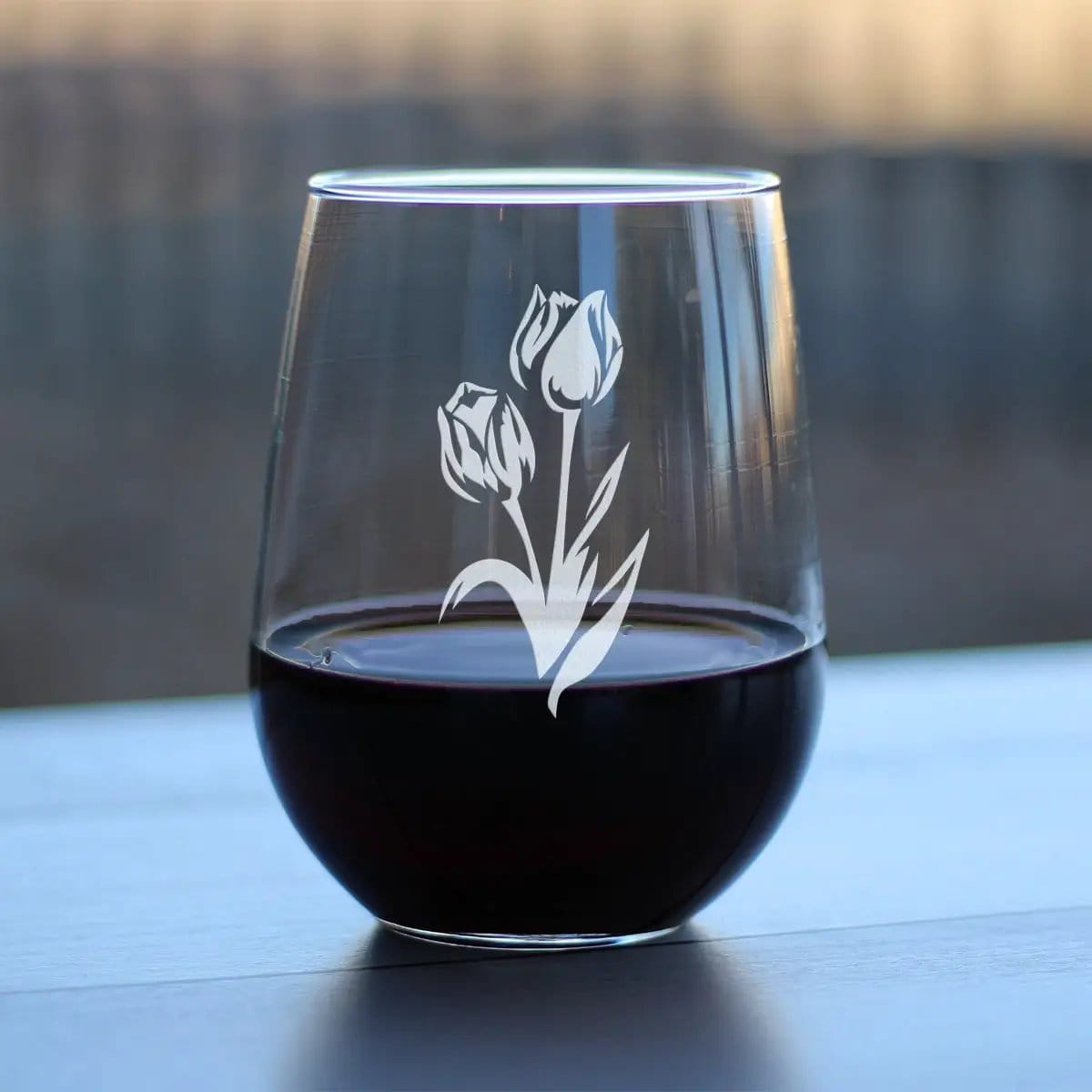 Etched Stemless Wine Glass | 17 oz | Dishwasher Safe | Tulip