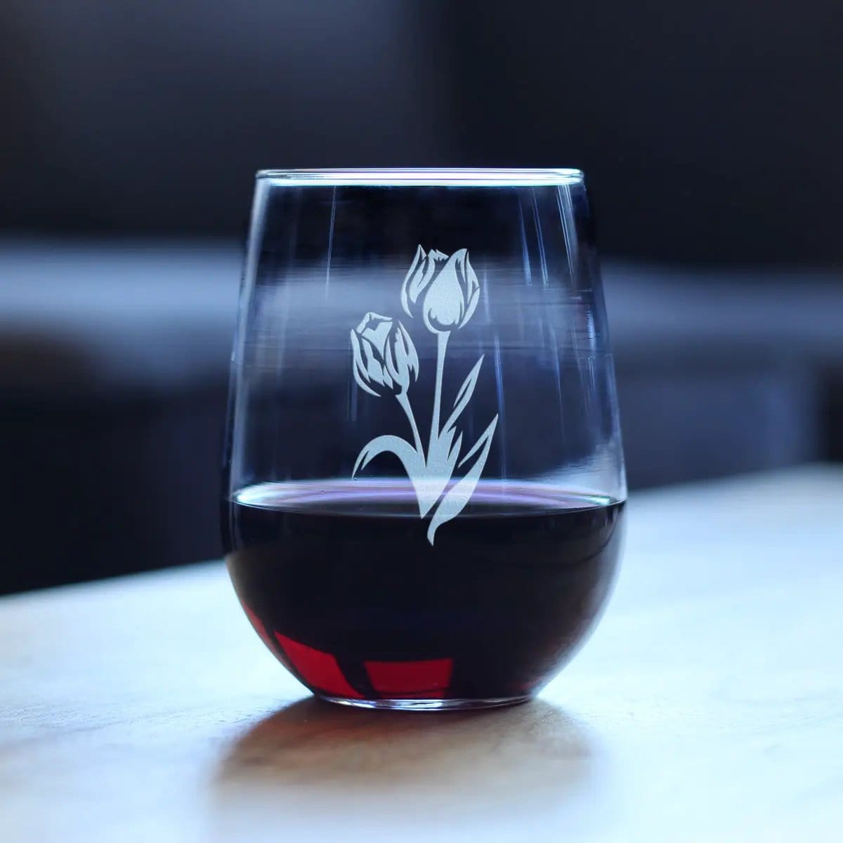 Etched Stemless Wine Glass | 17 oz | Dishwasher Safe | Tulip