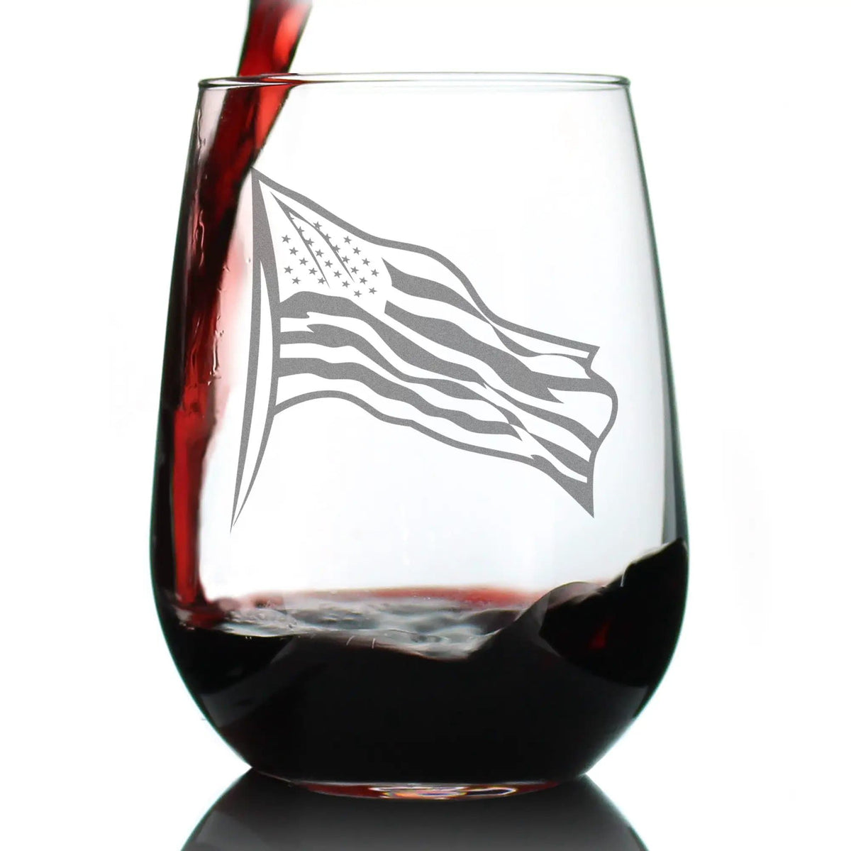 Etched Stemless Wine Glass | 17 oz | Dishwasher Safe | American Flag