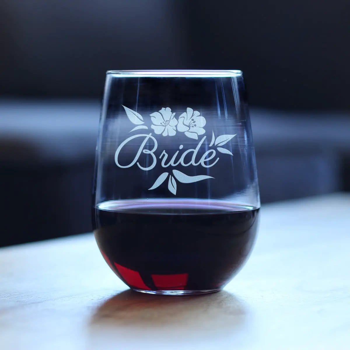 Etched Stemless Wine Glass | 17 oz | Dishwasher Safe | Bride