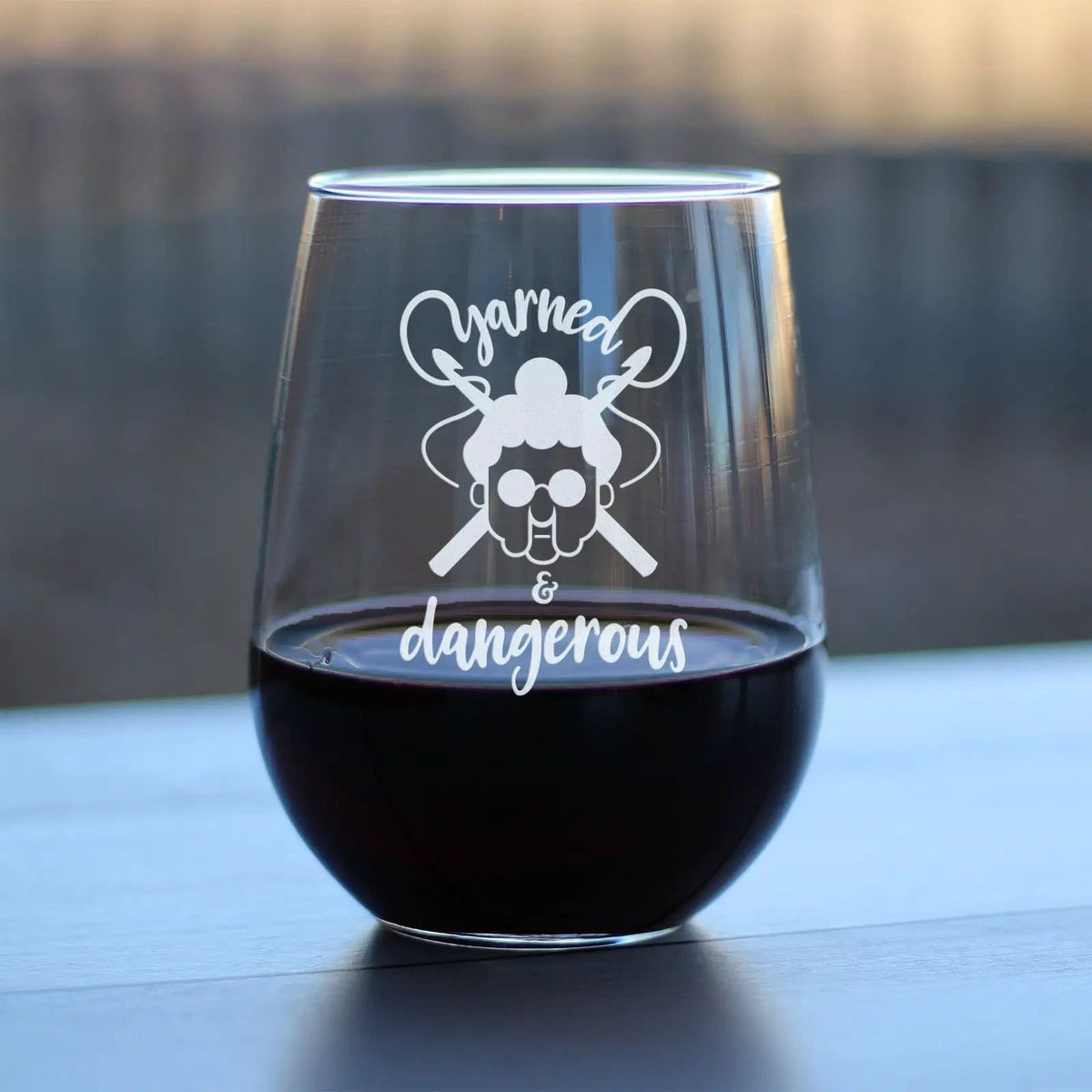 Etched Stemless Wine Glass | 17 oz | Dishwasher Safe | Yarned & Dangerous